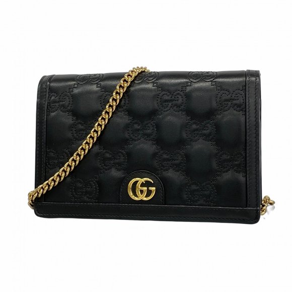 GUCCI Accessories - Gucci GG Matelasse Shoulder Wallet 723787 Leather Black Women's